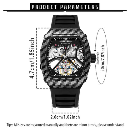 MUSANFIGO MF08 tonneau skeleton automatic watch dimensions - 1.85 inch case length for classic fit