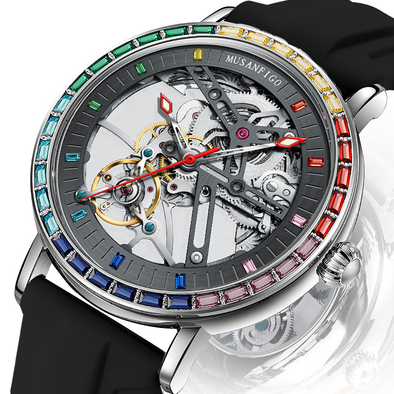 MG01 automatic watch with black silicone strap - sporty casual look