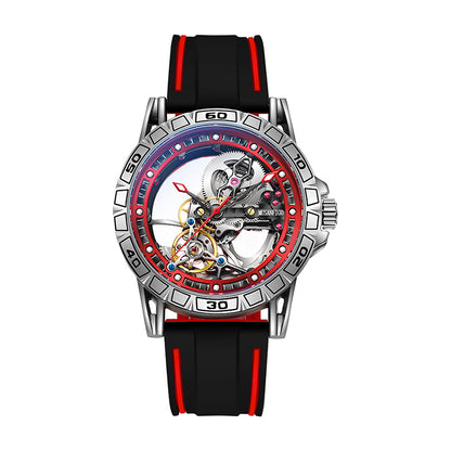 MUSANFIGO MG04 skeleton dive watch for men - front view of massive 2.55 inch round case and exposed movement