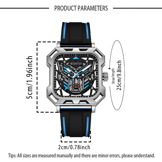 MUSANFIGO MF07 square skeleton automatic watch dimensions - 1.96 inch case length and width