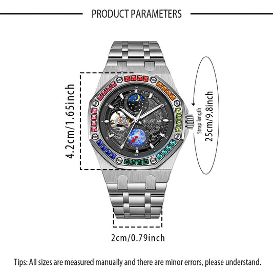 MUSANFIGO MG03 moon phase automatic watch dimensions - 1.65 inch case diameter for classic fit