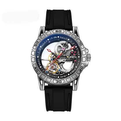 MUSANFIGO MG04 skeleton dive watch for men - front view of massive 2.55 inch round case and exposed movement