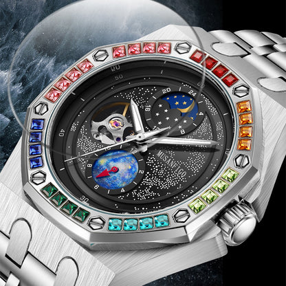 MUSANFIGO MG03 Moon Phase Automatic Watch – 1.65 Inch Round Mechanical Timepiece for Men, Stainless Steel Strap