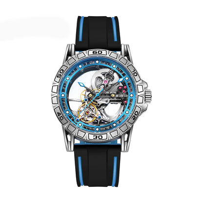 MUSANFIGO MG04 skeleton dive watch for men - front view of massive 2.55 inch round case and exposed movement