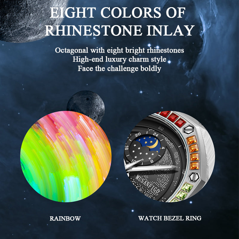 MUSANFIGO MG03 Moon Phase Automatic Watch – 1.65 Inch Round Mechanical Timepiece for Men, Stainless Steel Strap