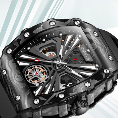 MUSANFIGO Tonneau Skeleton Watch MF04 – 2.2 Inch Large Automatic Mechanical Timepiece for Men, Silicone Strap