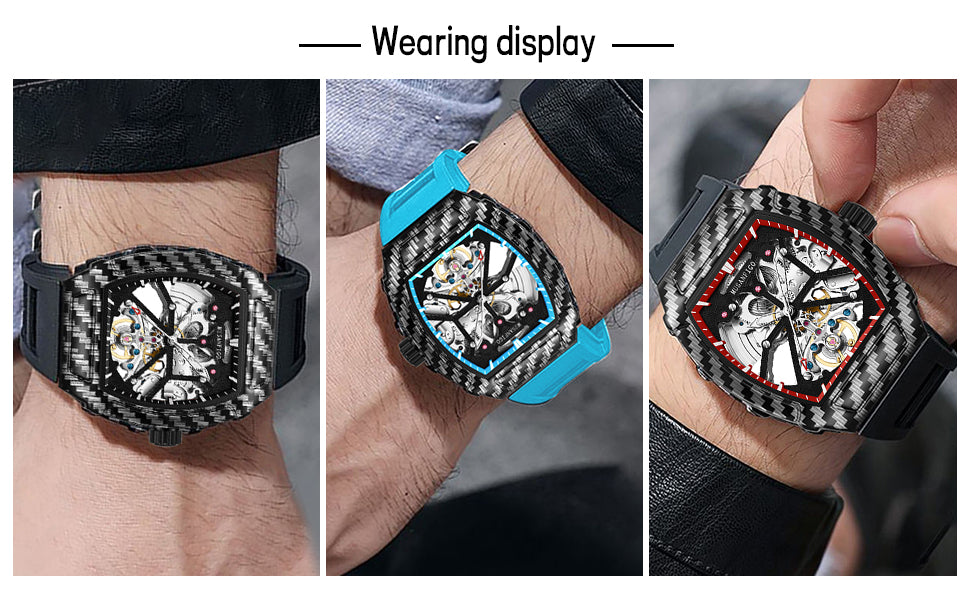 man wearing MUSANFIGO MF08 classic tonneau skeleton watch - business casual outfit for daily wear