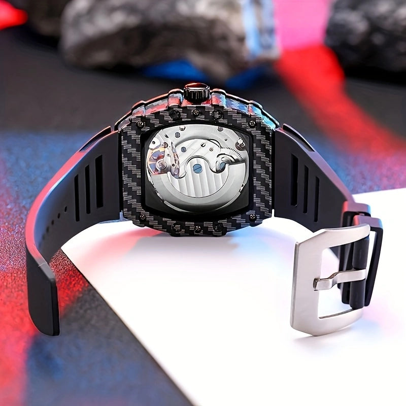 back case of MUSANFIGO MF08 skeleton watch - exhibition case back showing automatic movement
