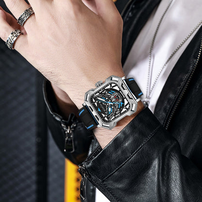 man wearing MUSANFIGO MF07 square skeleton watch - business casual outfit for daily wear