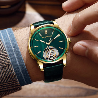 MUSANFIGO MG05 CATHEDRAL automatic watch case back showing 6082A automatic mechanical movement, stainless steel back