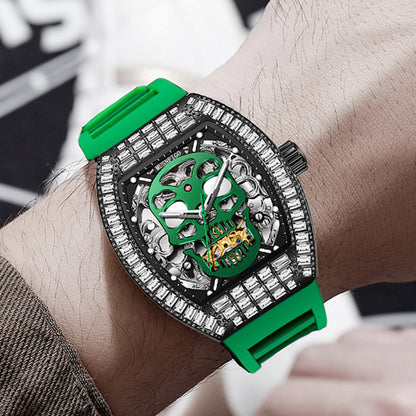 MUSANFIGO Skull Skeleton Watch MF05 – 2.24 Inch Large Automatic Mechanical Timepiece for Men, Tonneau Case, Silicone Strap