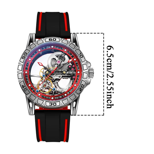 MUSANFIGO MG04 Skeleton Dive Watch – 2.55 Inch Large Automatic Mechanical Sports Watch for Men, Silicone Strap