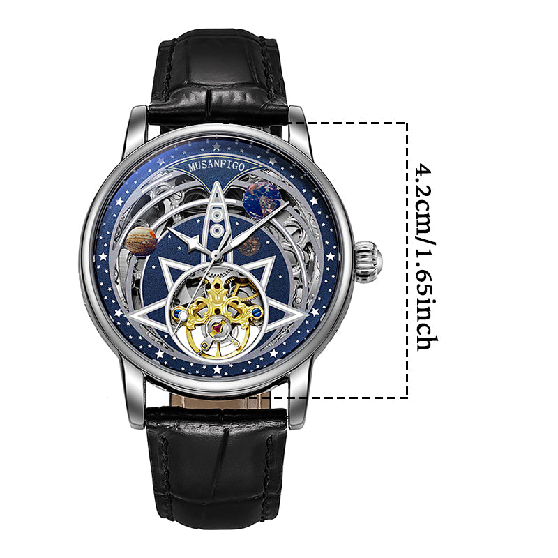 MUSANFIGO MG02 round skeleton automatic watch dimensions - case diameter and thickness