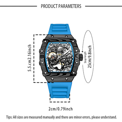 MUSANFIGO MF06 tonneau skeleton automatic watch dimensions - case length and width for 2.16 inch size