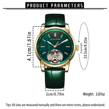 MUSANFIGO MG05 CATHEDRAL watch size diagram: 4.1cm case diameter, 23.5cm strap length, 2cm strap width, 2.87oz weight